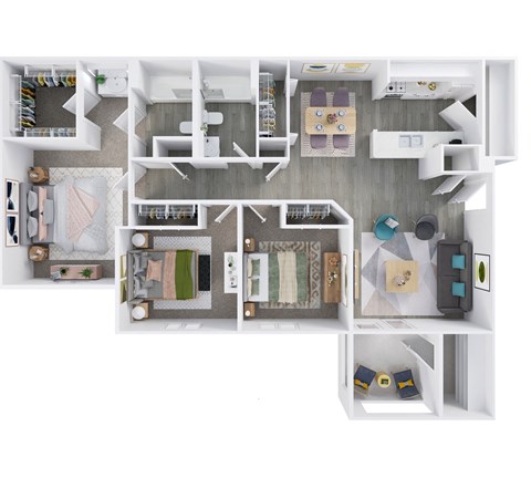 Floor plan for 3 beds, 2 baths, 1056 sqft
